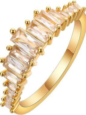 Gold Elegant Baguette Zircon Ring - 14K Gold Plated